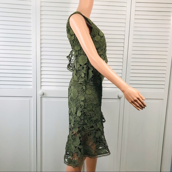 KEEPSAKE Green Frameless Asymmetrical Lace Cocktail Dress Size Extra Small - Picture 5 of 10